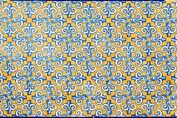 Traditional spanish tiles on Central Market facade in Valencia