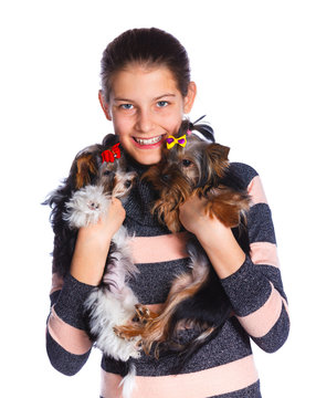 Girl with Yorkshire terrier