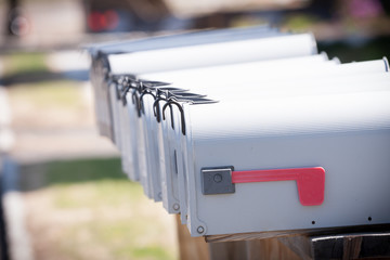 close up of several mailboxes