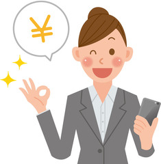 ビジネスウーマン　スマートフォン　お金