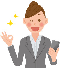 ビジネスウーマン　スマートフォン　オッケー