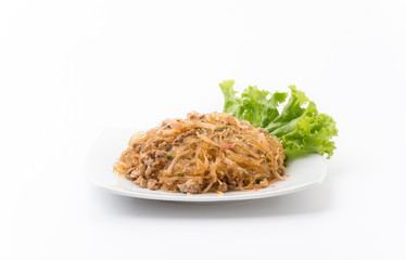 Larb vermicelli or Spicy Vermicelli.Traditional Thai food