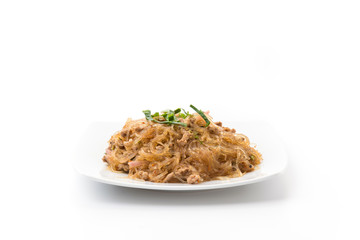 Larb vermicelli or Spicy Vermicelli.Traditional Thai food