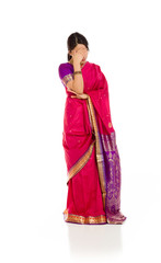 Model hiding face shame