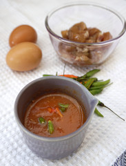 Food ingredients on the white fabric