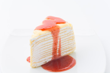 vanilla crape cake with strawberry jam