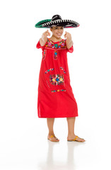 Model pointing to camera