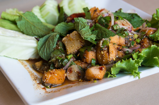 Salmon larb spicy salad thai style