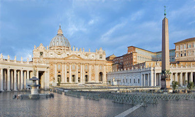 Fototapeta na wymiar Rome - St. Peter's Basilica and the square in the morning