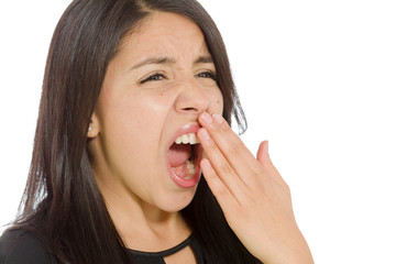 Model tired yawning