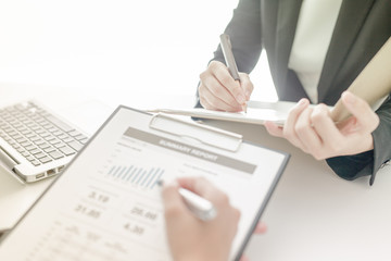 Business people discussing the charts and graphs showing the res