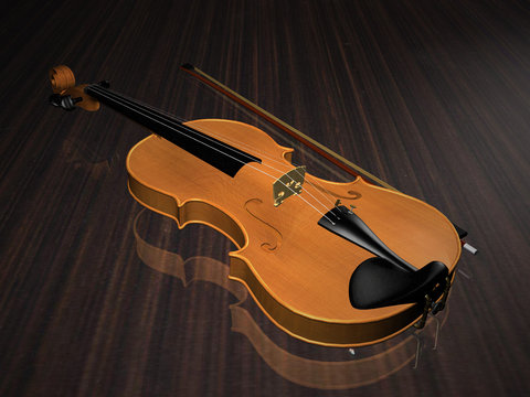 Violin isolated on wood floor