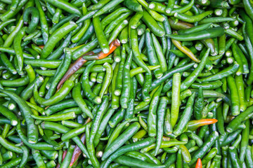 Green chillies for sale at market,Thailand