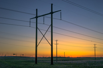 Power line in sunrise