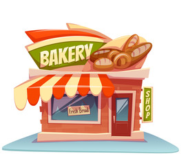 Vector illustration of bakery building with bright banner