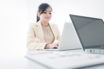 businesswoman analyzing financial report.accounting