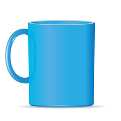 Blank bright blue photo realistic cup isolated on white with ref
