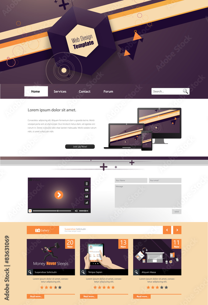 Poster website template illustration with abstract elements