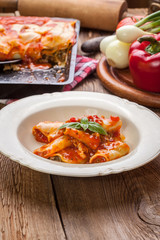 Lasagna with beef . Italian cuisine.