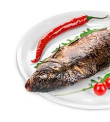 Close up of grilled carp steak. 