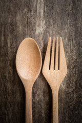 Wooden spoon  on wood table 