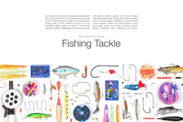 Foto op Plexiglas fishing tackle on white background © 123object_stock