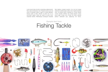 Zelfklevend Fotobehang Vissen fishing tackle on white background