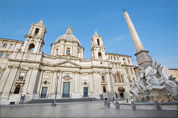 Fototapeta na wymiar Rome - Piazza Navona in morning and Fontana dei Fiumi
