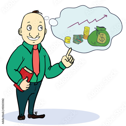 "Man dream about money. Concept cartoon illustration. Vector" Imágenes