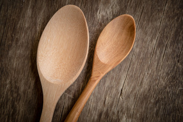 Wooden spoon  on wood table 