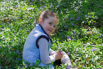 the girl in the meadow with blue flowers