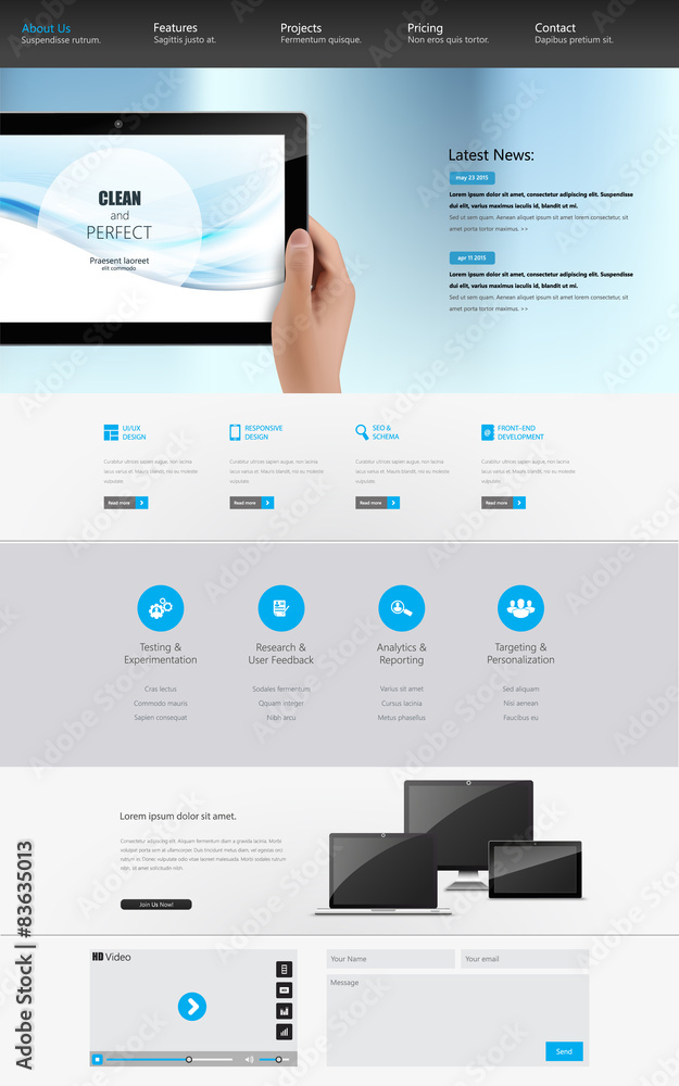 Canvas Prints modern clean one page website design template.