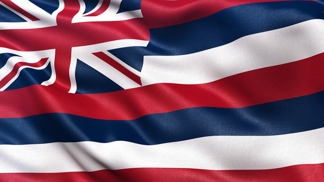 US state flag of Hawaii waving in the wind