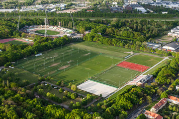Aerial view of a football ground in Wroclaw city