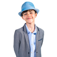 Happy child wearing blue hat