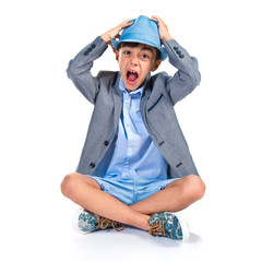 frustrated boy over white background