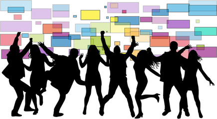 Dancing people silhouettes