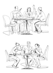 Silhouettes of business people working on meeting