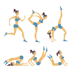 Vector yoga Women studio. poster. Sketch Girl lifestyle.