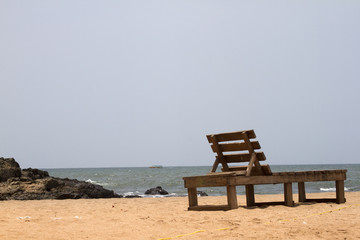 Plank bed  on a beach. India Goa.