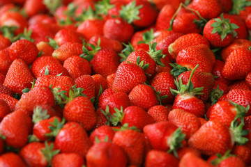Many Fresh Strawberry on street market