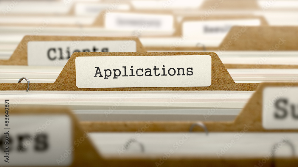 Poster applications concept with word on folder.