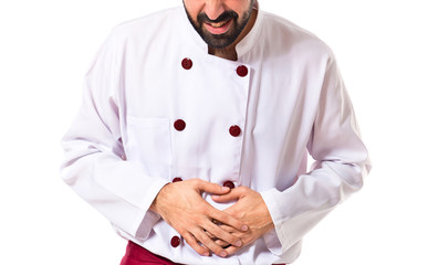 chef with a stomachge