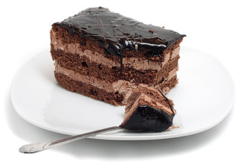 small chocolate cake on a white plate