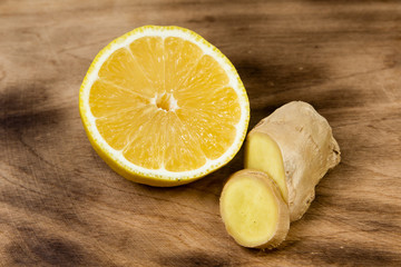 Lemon and Ginger on a wooden background