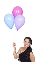 Attractive Young Smiling Brunette holding Colorful Balloons - 83643097