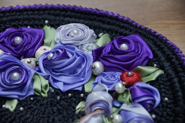 Obraz premium Handmade embroidery with satin ribbons