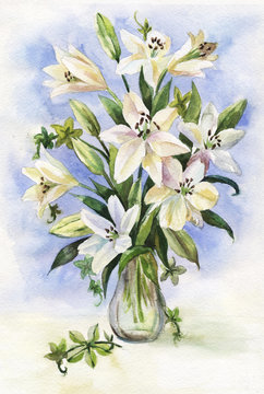 bouquet of lilies in watercolor