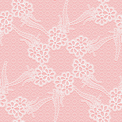 Seamless lace. White floral pattern on a pink background.