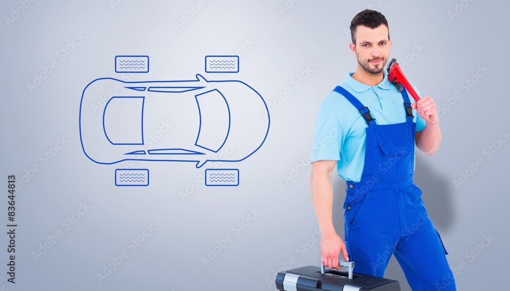 Aufkleber Composite image of repairman with toolbox and monkey wrench 
